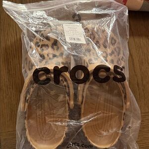 CROCS Tan Leopard Print Clogs
